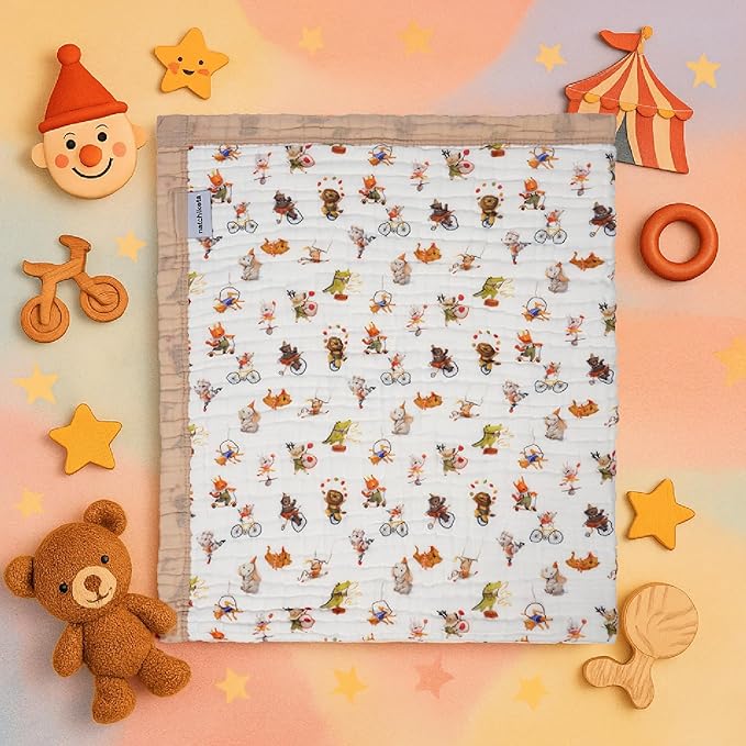 Organic Cotton Muslin Baby Blanket for Boys and Girls - Luxurious Soft Toddler Quilt for Swaddling - Gender Neutral Blanket - Baby and Toddler Gift - Circus