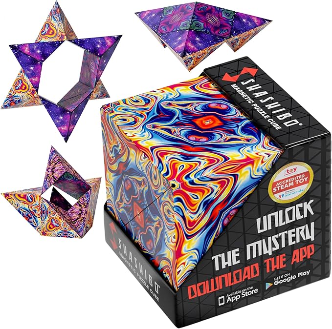 Shashibo Shape Shifting Box - Award-Winning Fidget Toy w/ 36 Rare Earth Magnets - Fidget Cube Transforms Into Over 70 Shapes, Sensory Toy Gift for Kids, Teens, and Adults (Spaced Out)