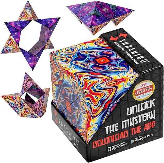 Shashibo Shape Shifting Box - Award-Winning Fidget Toy w/ 36 Rare Earth Magnets - Fidget Cube Transforms Into Over 70 Shapes, Sensory Toy Gift for Kids, Teens, and Adults (Spaced Out)