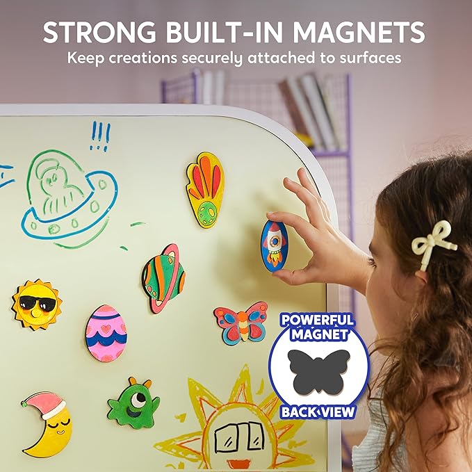 JOYIN 12 Glow in The Dark Wooden Magnets for Kids, Paint Your Own Arts and Crafts Painting Kit, Halloween Crafts Birthday Parties and Family Crafts Gift, Party Favors for Boys Girls Ages 3+