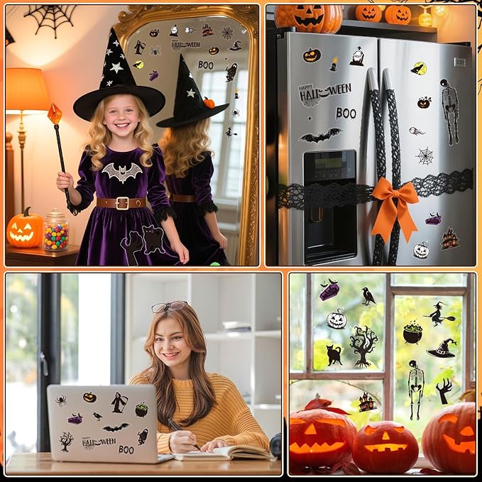 MARFOREVER 50 PCS Window Gel Clings Stickers Removable Reusable Thick Gel Clings Decals Stickers for Classroom Nursery Home Party Supplies Glass Decorations (Spooky Halloween)