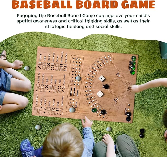 Baseball Dice Board Game for Kids Adults Gift Wooden Fun Baseball Board Game with dice for Game Nights, Parties,Holiday Gatherings