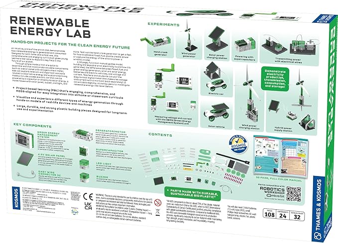 Thames & Kosmos Renewable Energy Lab STEM Experiment Kit, Hands-on Projects & Curriculum for Home & School Use, NGSS-Aligned, Build Models to Explore Clean Energy Generation & Consumption, Ages 8-18+