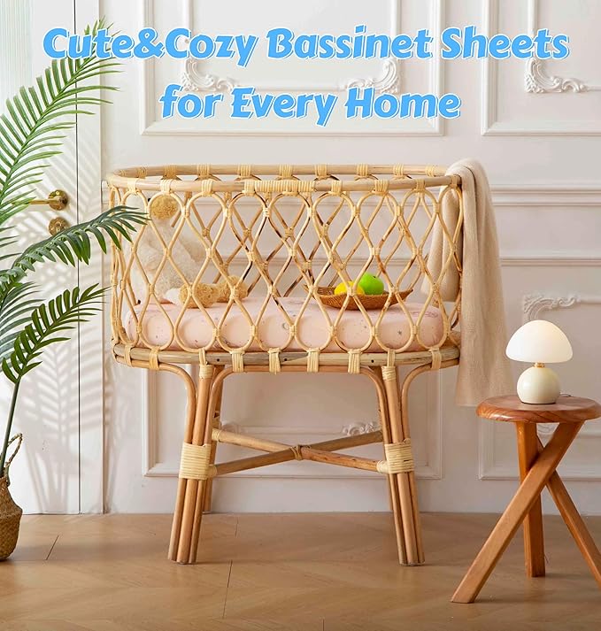 SDY Rabbit Bassinet Sheets Boys Girls,Fit for Rectangle, Round, Oval, Hourglass Mattress, Flexible for Different Bassinet Pad/Mattress 2 Pack 32 * 16 * 4 inches (Easter Day&Rabbit)