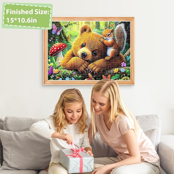 Jeaiciro 100 Piece Puzzles for Kids Ages 4-6 6-8, Bear & Squirrel Themed Jigsaw Puzzle for Adults Kid Seniors, Kids Puzzles Ages 5-8 Educational Toy for Boys and Girls Family Fun Gift for Children