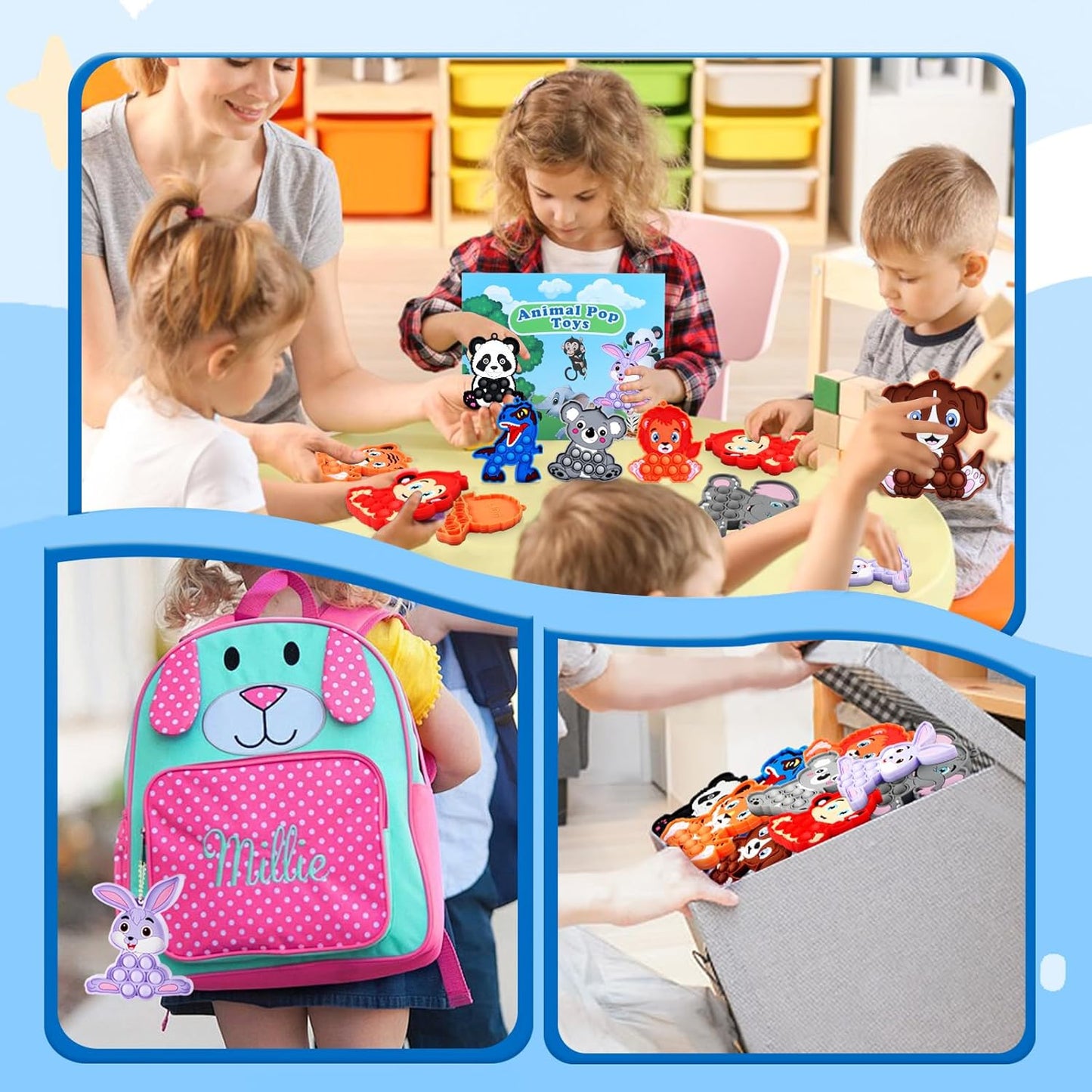 Animal Pop Fidget Toys Party Favors,Silicone Fidget Toys for Toddlers,Birthday Party Favors for Kids,Treasure Chest Prizes,Prizes Box Toys for Kids Classroom Prizes