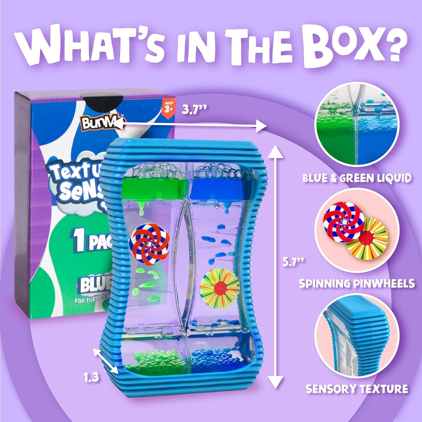 BUNMO Liquid Motion Bubbler with Sensory Texture - Liquid Timer - Bubble Timer - Liquid Motion Sensory Toys for Autism, Calming & Sensory Exploration - Kid Sensory Bottles Tubes - Large Blue