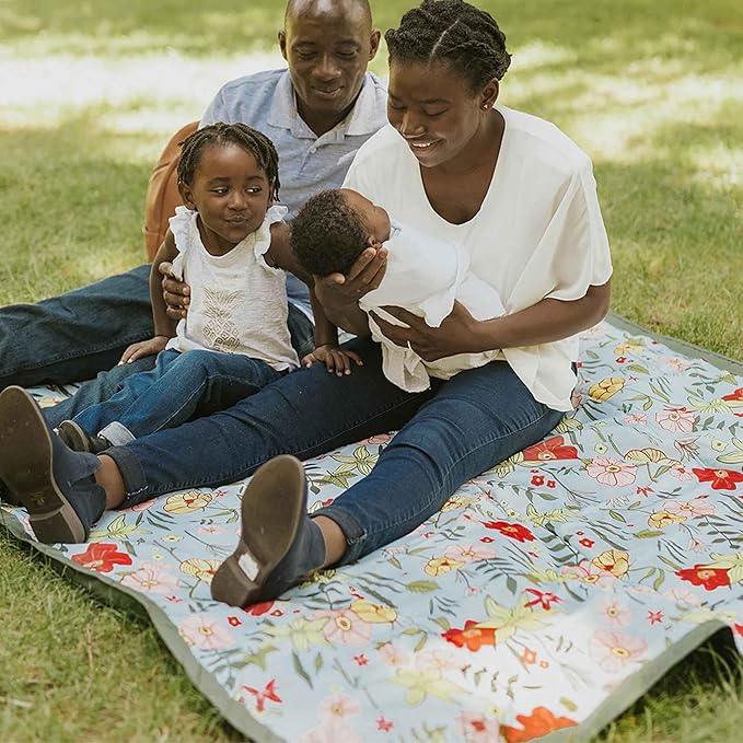 Little Unicorn 5'x5' Outdoor Family Picnic & Beach Blanket | Durable & Water-Resistant Fabric | Compact Fold & Easily Wipes Clean | Zipper Pocket (Primrose Patch)