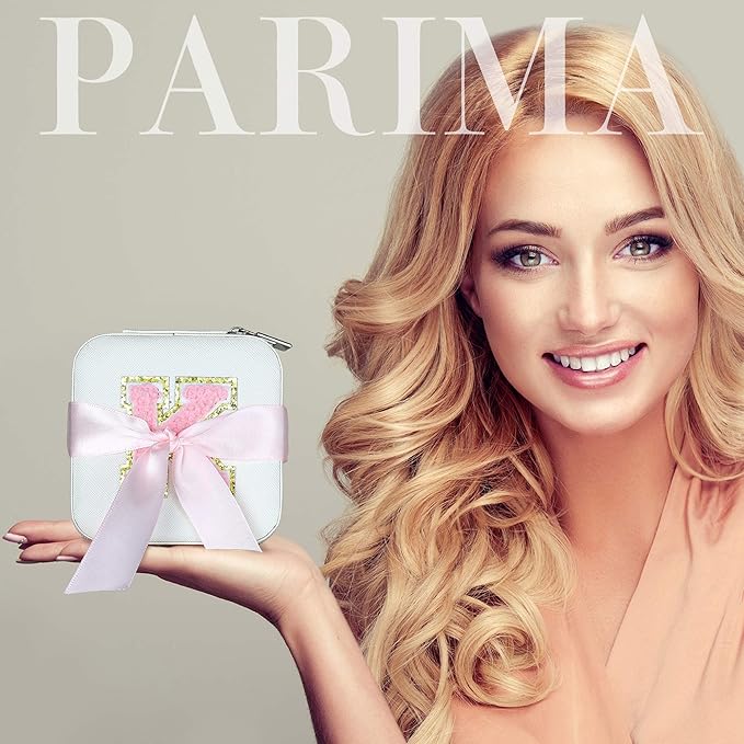 Parima Jewelry Organizer Box, Small Jewelry Box for Women Girls Initial R Travel Jewelry Case Small Jewelry Organizer Box Travel Jewelry Case Jewelry Box Organizer - Letter R, White