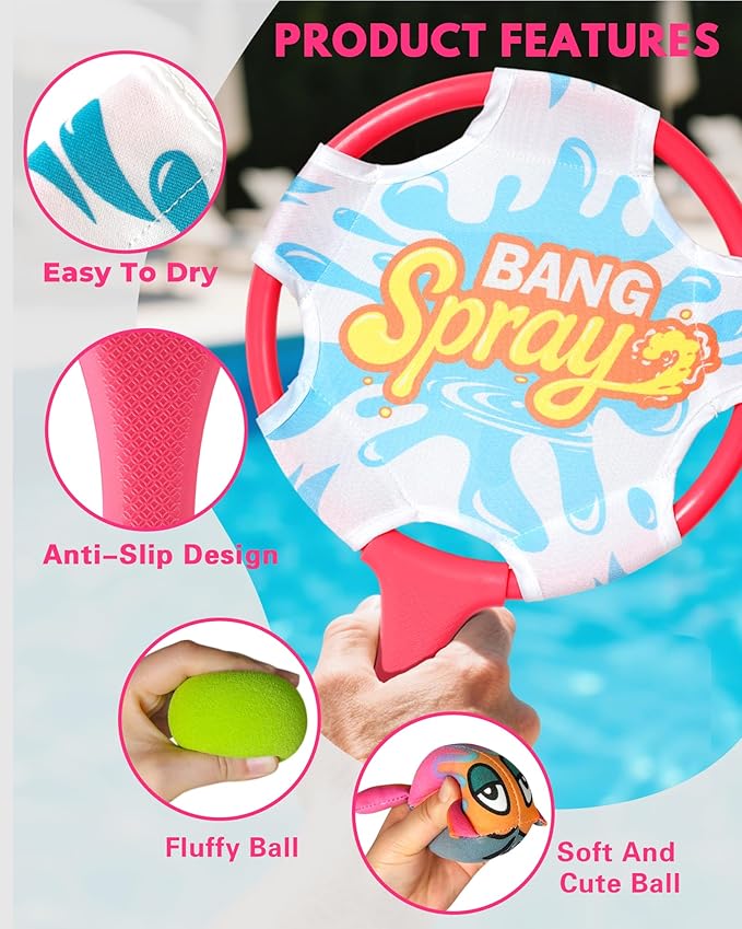 Water Paddle Toss Game with Floating Octopus Ball, Fun Pool Toys Set, Beach Games for Family, and Pool Water Play Set for Friends