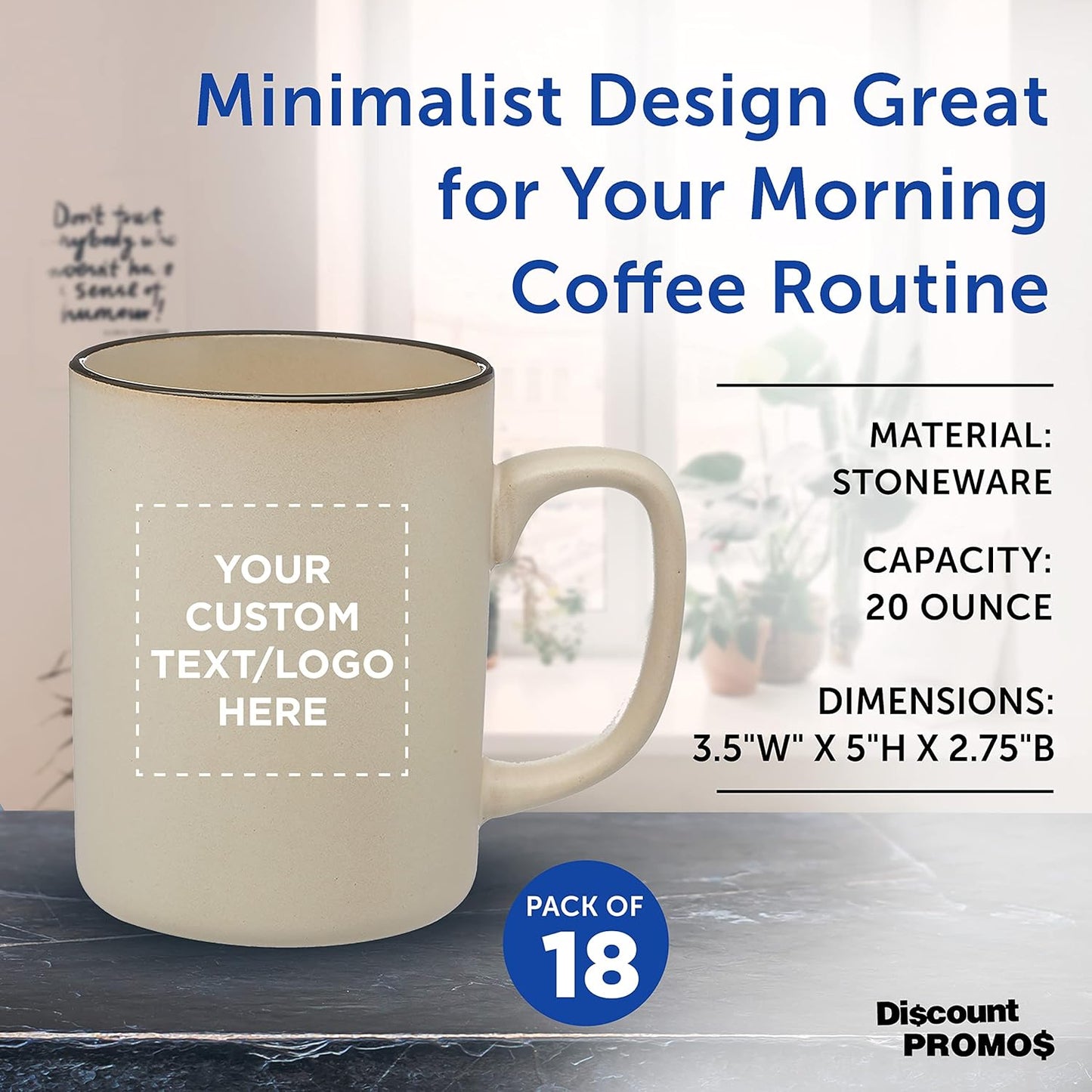 Custom El Grande Matte Ceramic Mugs 20 oz. Set of 36, Personalized Bulk Pack - Perfect for Tea, Espresso, Cappuccino, Hot Cocoa - Beige