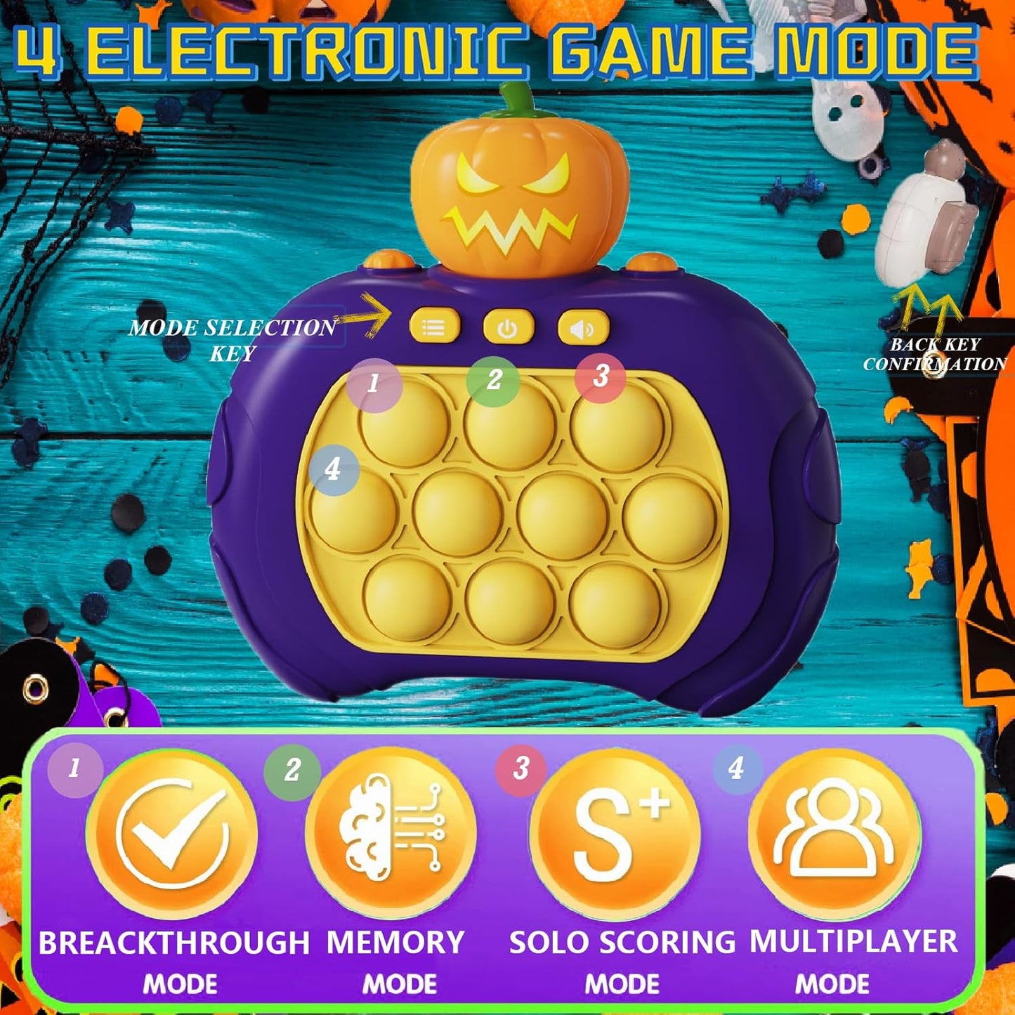 Creative Stress Relief Toys, Decompression Breakthrough Puzzle Pop Button Gopher Game Machine, Novelty Fidget Toys Party Favor Gifts for Kids Adults, Toy for 3+ Year Old (Pumpkin)