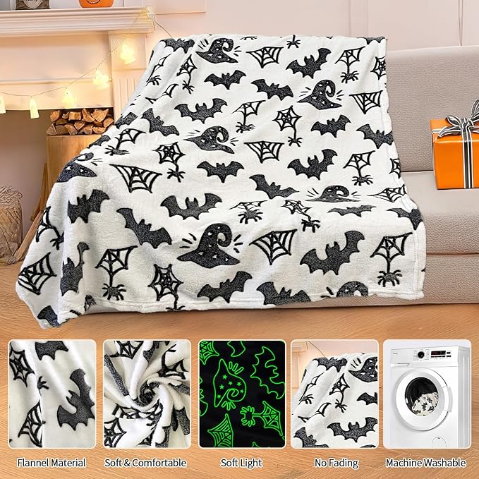 TEHALK Cute Bat Halloween Blanket for Couch, Spooky Blanket for Boys/Girls/Toddler/Kids/Teens/Women/Men 40"x 60"