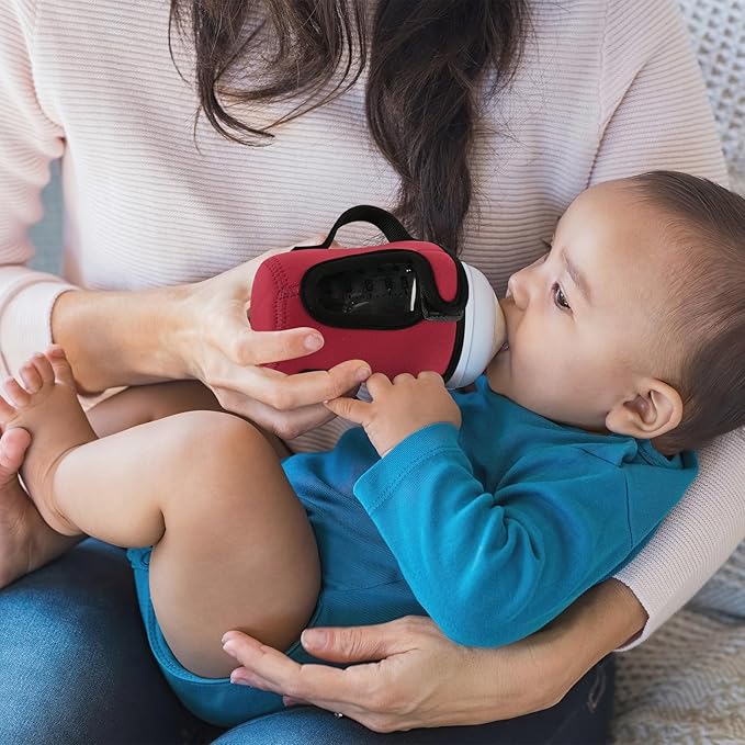 Beautyflier Glass Baby Bottle Sleeve Covers for 9oz Nature Baby Bottles with Dual Handle, 3.8mm Thicken Heat and Cold Retention Baby Bottle Sleeve (Red+Blue)