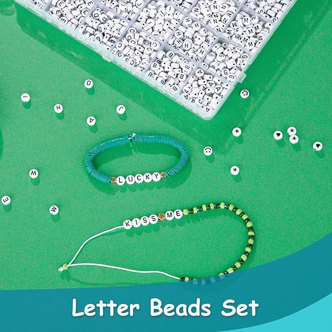 Goldwise Letter Beads for Bracelets, 1000 Pcs, Alphabet Beads for Friendship Bracelets, 7mm A-Z Round Black and White Letter Beads for Jewelry Making, Necklaces, and Key Chains