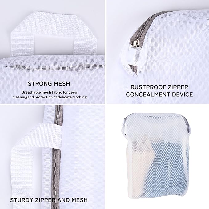 4 Pack Mesh Laundry Bag Mesh Laundry Bags Laundry with Handle for Washing Socks, Baby Items, Lingerie, Travel Garments (WHITE, 4)