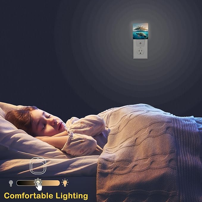 Sea Turtles Night Light, Cute Turtle under the Sea Night Lights Plug Into Wall with Dusk To Dawn Sensor Wall Lamp, Nightlights For Bedroom, Bathroom, Hallway, Kitchen, Gifts Ideal For Girls Women