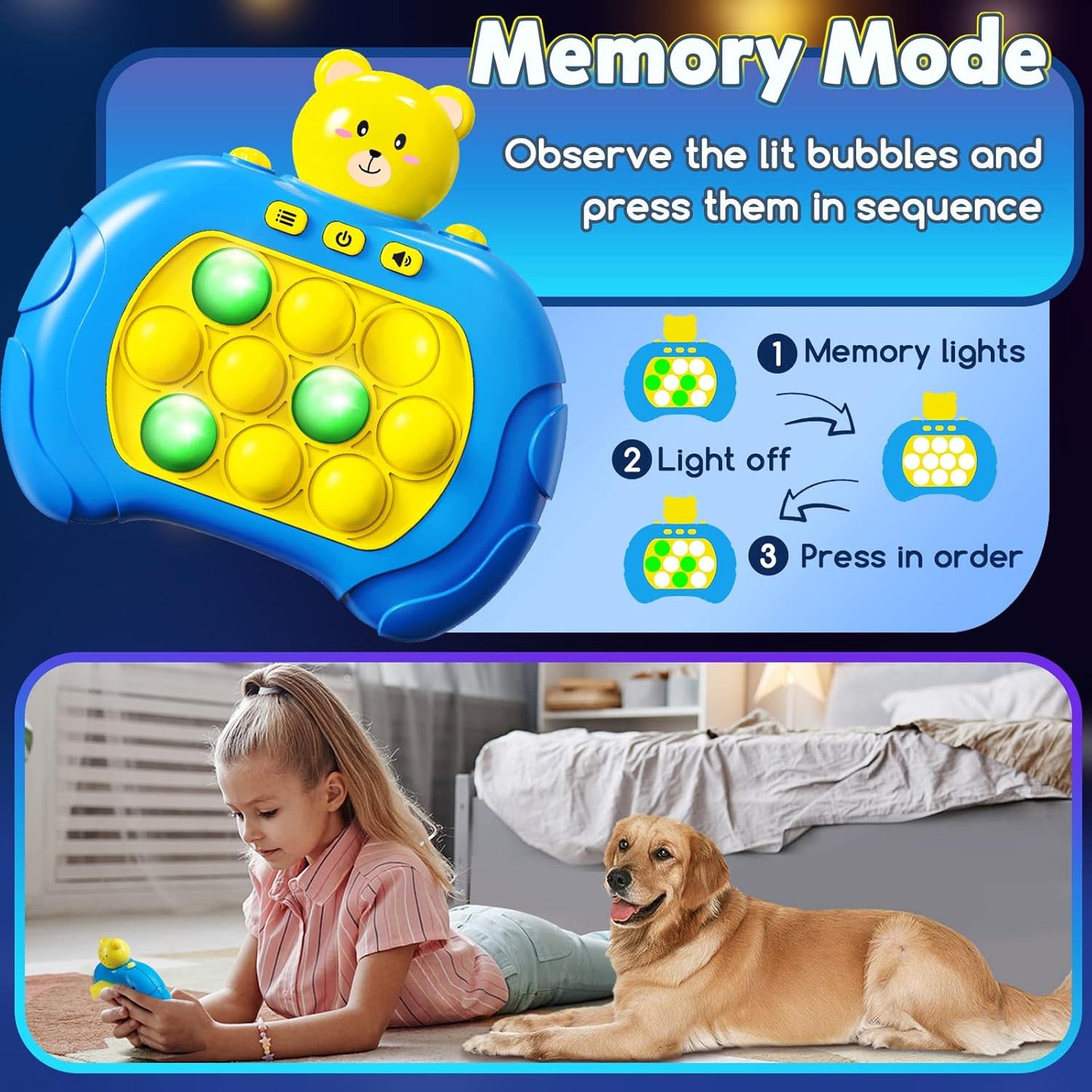 Pop It Game Light Up Fidget Toys , Handheld Games for Kids, Quick Push Bubbles Game Console, Autism Sensory Toys Birthday Gifts for Old Boys Girls Kids Teens