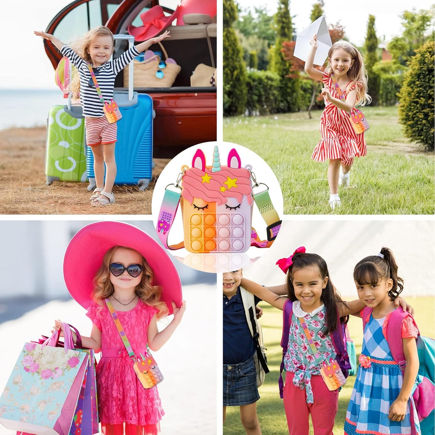 Unicorn Purse for Girls,Unicorn Birthday Gifts for Girls , Unicorn Pop Shoulder Bag Fidget Toys, Holiday Stuffers Christmas Birthday Gifts for Kids. Party Pop Fidget Backpack Toy