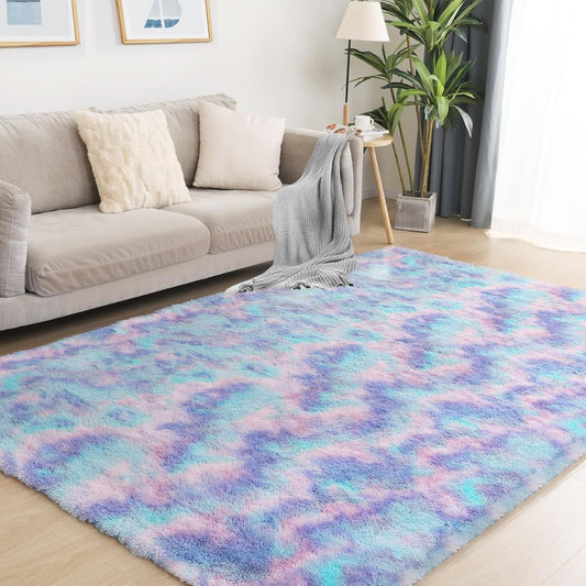 4x5.8 Rainbow Rug for Girls Room, Fluffy Area Rugs for Bedroom, Colorful Kids Rug Cute Anti-Skid Indoor Carpet for Nursery, Living Room, Playroom, Home Decor