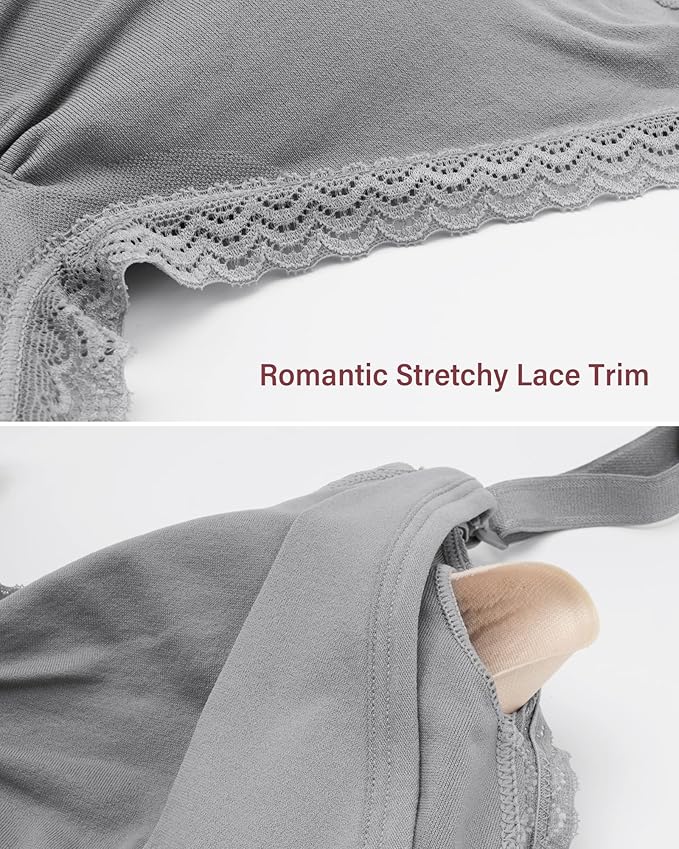 Stelle Lace Nursing Bras for Breastfeeding Seamless Pregnancy Maternity Wireless Bralette with Pads, Extenders