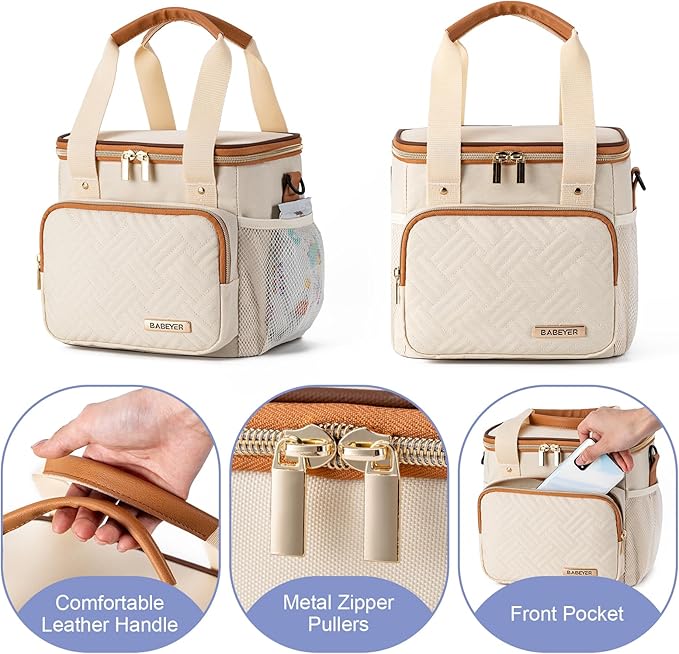 Breastmilk Cooler Bag with Ice Pack Fits 6 Baby Bottles up to 9 Ounce, Breast Milk Pump Cooler Bag for Nursing Mom Daycare, Work, Travel-Cream