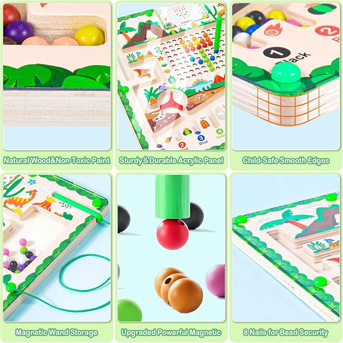 Montessori Magnetic Maze, Alphabet Learning Busy Board for Toddlers 2-4, Wooden Puzzle Educational Toys with Magnetic Letters