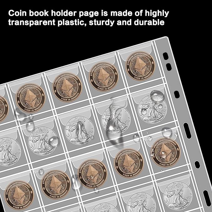 12 Sheets Coin Collection Pages, Pocket Page with 360 Pockets, Coin Binder Inserts Sleeves with Standard 9 Hole for Coin Album. Storage Holder for Currency, Stamp and Other Supplies (30 Pockets)