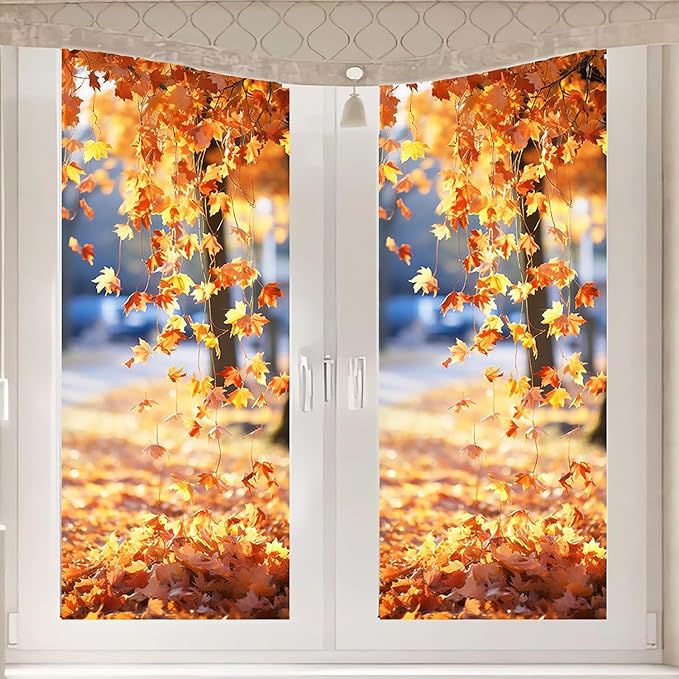Fall Window Clings for Glass 1 Sheet Maple Leaves Window Decals Window Stickers Reusable Windows Cling for Autumn Party Supplies Home School Office Glass Decorations