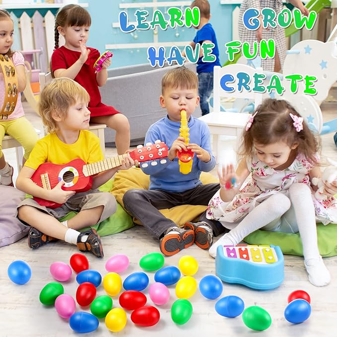 100 Pieces Egg Shakers Musical Instruments Percussion Maracas Egg for Kids Toys Plastic Easter Shaker for Learning DIY Painting, Classroom Music, Rhythm(5 Color)