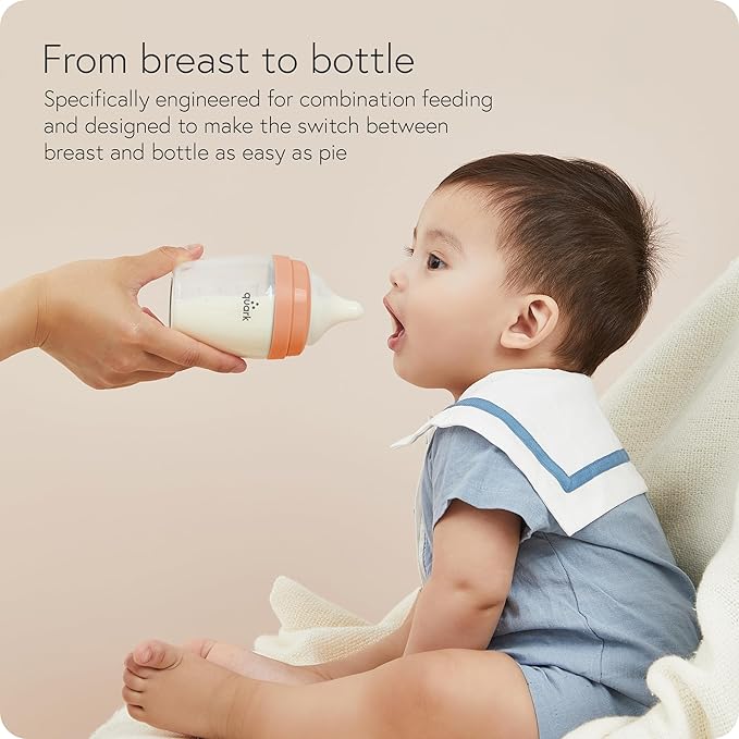 BuubiBottle Mini Slow Flow Bottle for Newborn Babies by Quark - with Anti-Colic RealFeel Nipple to Simulate Breastfeeding - BPA-Free, PVC-Free, Toxin-Free - 5 Oz Bottle with Lid, 2 Pack - Orange