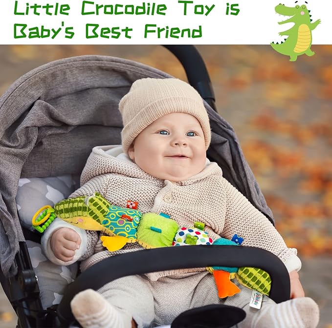 Jollybaby Baby Toys, Tummy Time Baby Toys with Rattles, Crinkle, Newborn Baby Musical Toys for Infant 0 3 6 9 12 Months Boys & Girls-Alligator