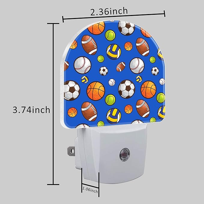 Cartoon Sports Balls Night Light for Kids, LED Night Light Plug into Wall with Dusk to Dawn Sensor for Girls Boys Women Men Room Decor, Hallway, Kitchen, Bathroom, Nursery, Stairs