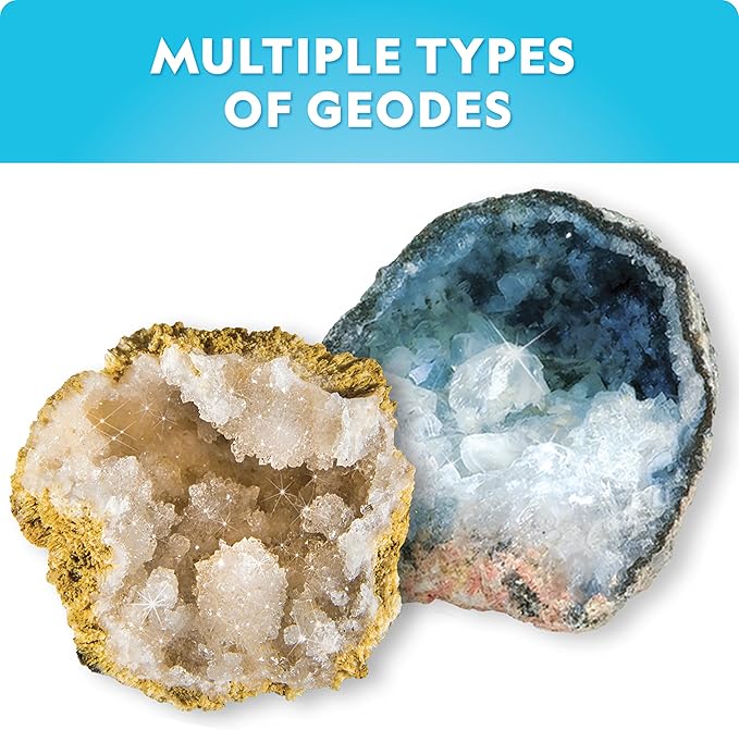 NATIONAL GEOGRAPHIC Break Open 15 Premium Geodes Science Kit - Goggles, Detailed Learning Guide, 3 Display Stands, Great STEM Science Toy & Educational Gift