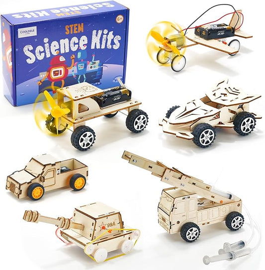 6 in 1 STEM Toys for Kids Age 8-10, Wooden Science Experiments Building Toy for Boys and Girls, Model Car Kit, Wooden 3D Puzzles, Xmas Birthday Gifts for 6 7 8 9 10 11 12 Year Old