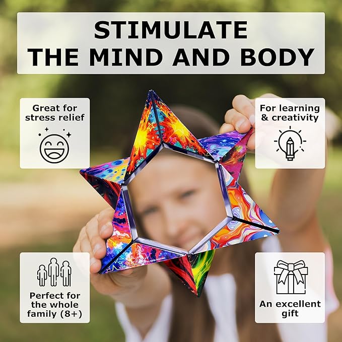 SHASHIBO Shape Shifting Box - Award-Winning Fidget Toy w/ 36 Rare Earth Magnets - Fidget Cube Transforms Into Over 70 Shapes, Sensory Toy Gift for Kids, Teens, and Adults (Cosmos)