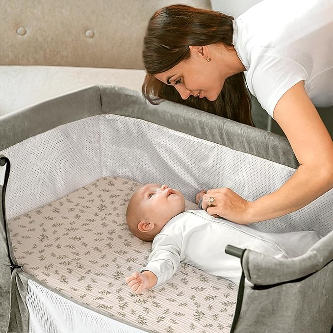 lulumoon Muslin Bassinet Sheets Baby: Cotton Bedside Sleeper Bassinet Sheets Fitted for MiClassic & Milliard Bassinet