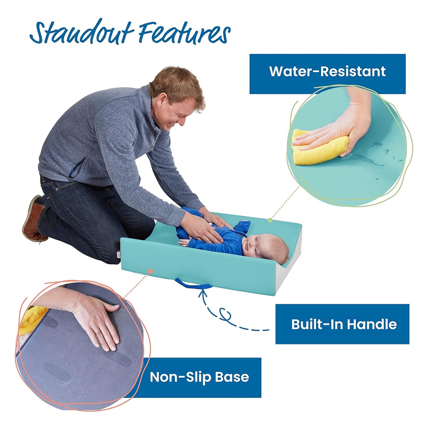 ECR4Kids SoftZone Baby Changing Pad, Contoured, Seafoam/Light Grey