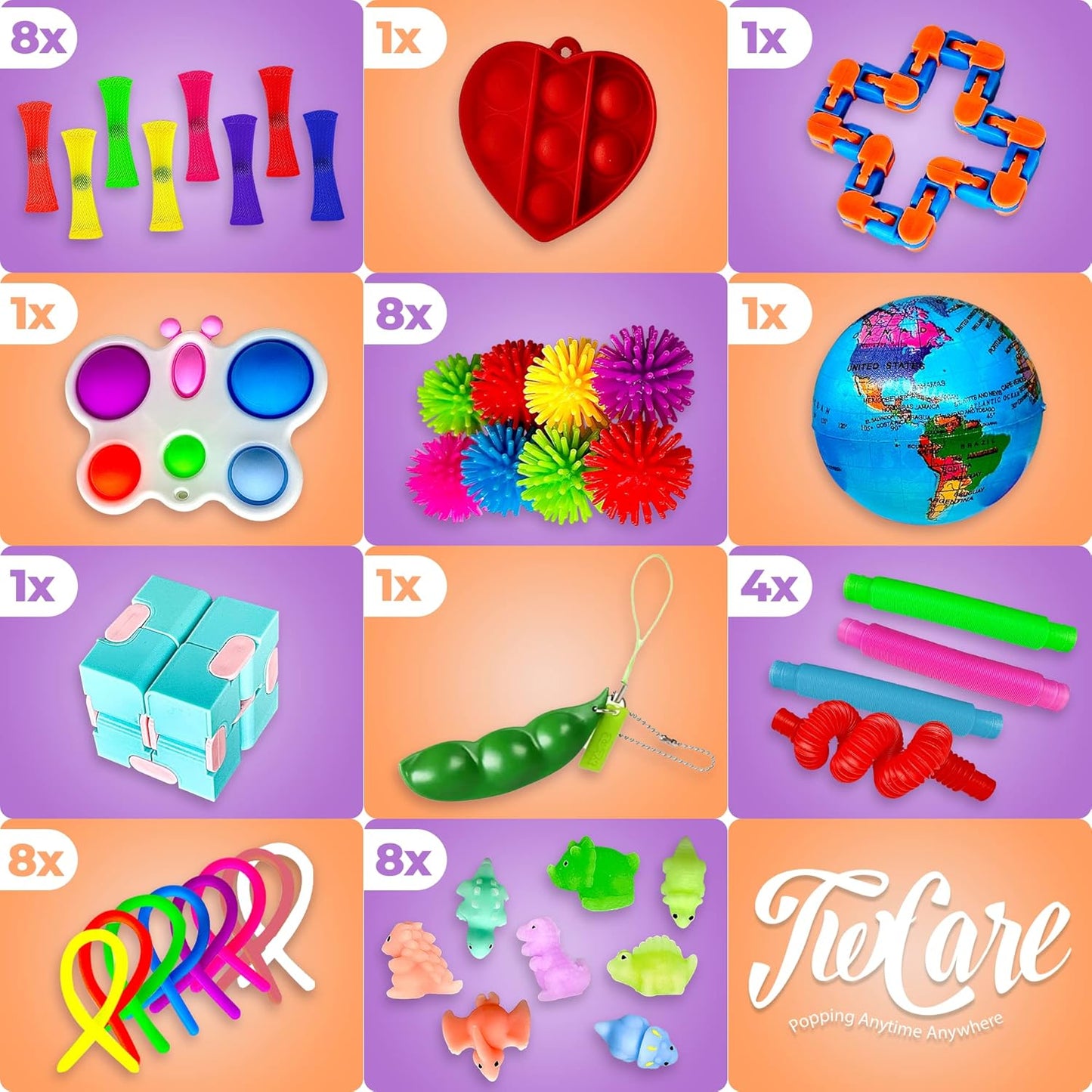 62 Pack Fidget Toys Set, Sensory Party Favors Gifts for Kids Adults Stress Relief Stocking Stuffers Pop It Autism Autistic Bulk Boys Girls Goodie Bags Treasure Box Classroom Prizes