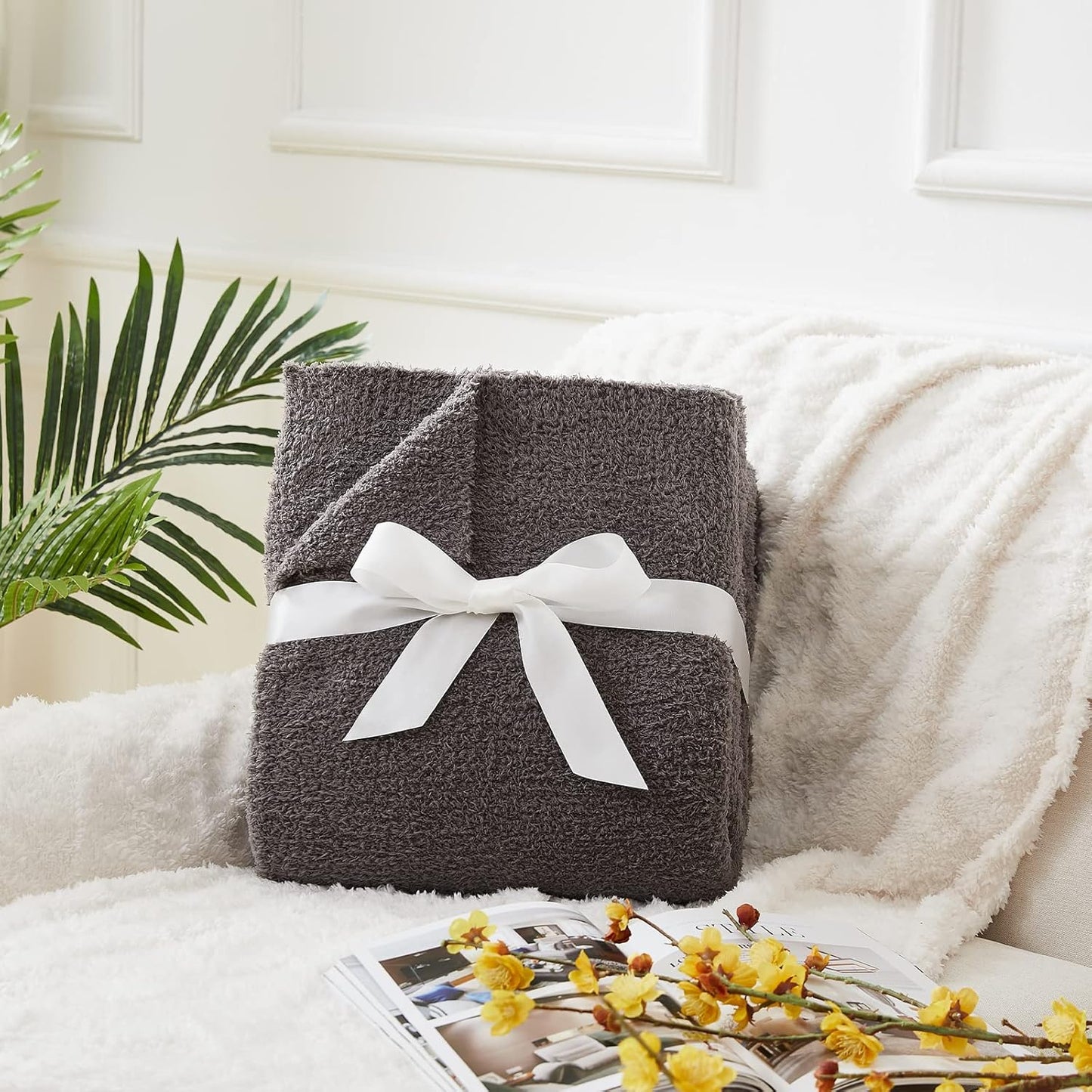 CYMULA Super Soft Knit Throw Blanket Twin Size Dark Grey-Lightweight Plush Fuzzy Fluffy Warm Cozy Blankets and Throws for Sofa Bed All Season Use, 60x80 inches