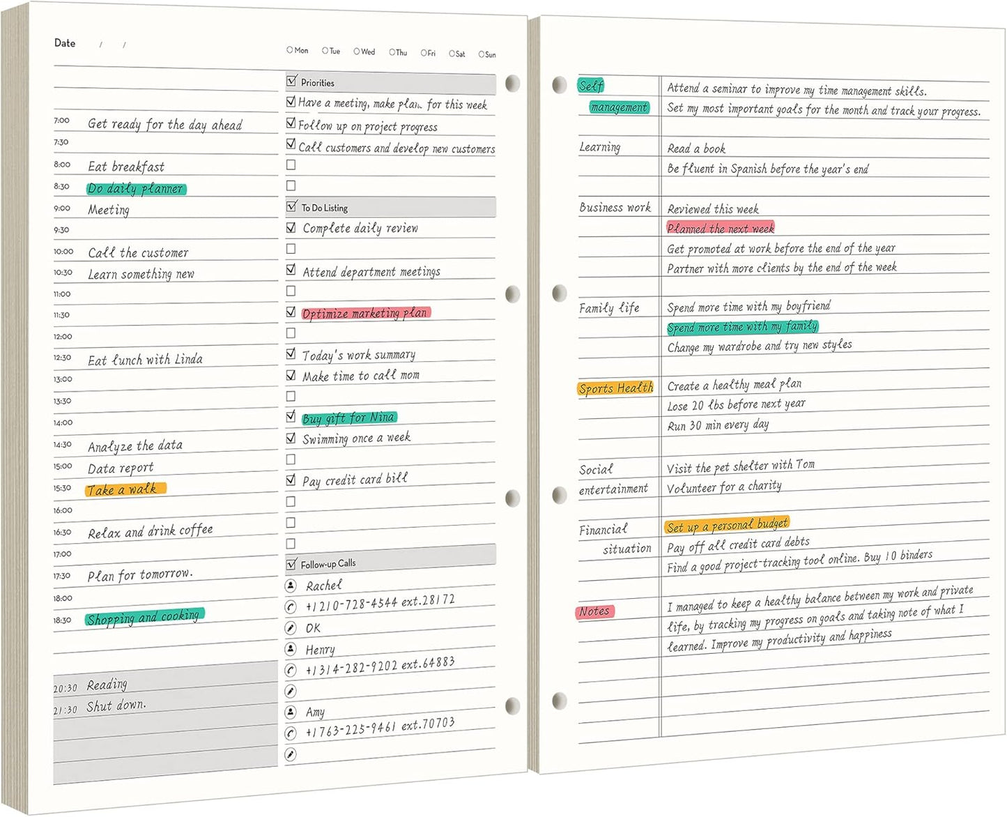 EMSHOI Daily Planner Refill 8.5" X 11", 80 Sheets, 160 Pages A4 4-Ring Binder Planner Inserts, Thick Cream Color Refill Paper, 100 GSM Loose Leaf, A4 Paper Refills with Gift Box