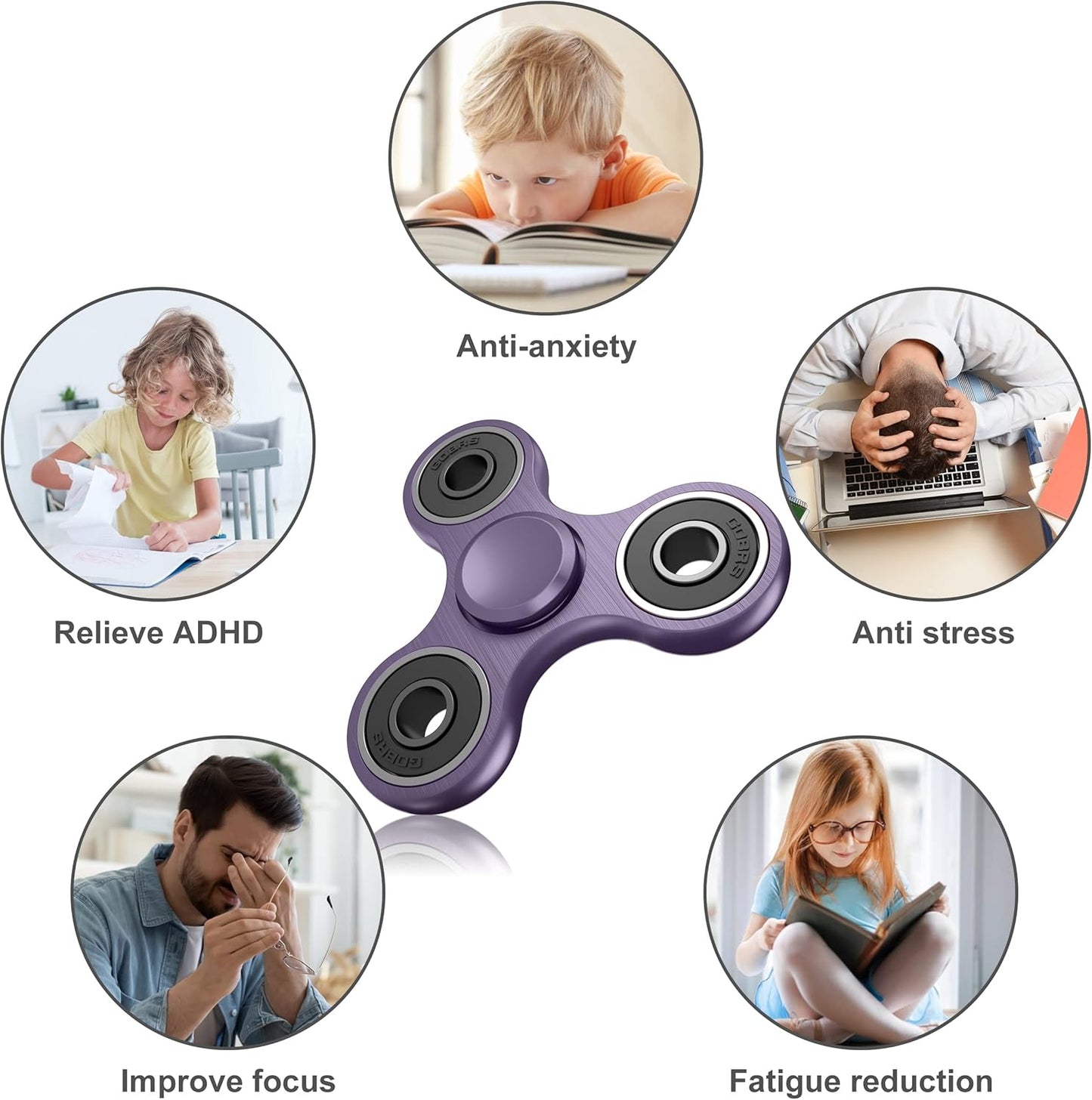 ATESSON Fidget Spinner Toys, Durable High Speed Bearing Metal Hand Finger Spinners EDC ADHD Focus Anxiety Stress Relief Boredom Killing Time Toys for Kids Adults Purple