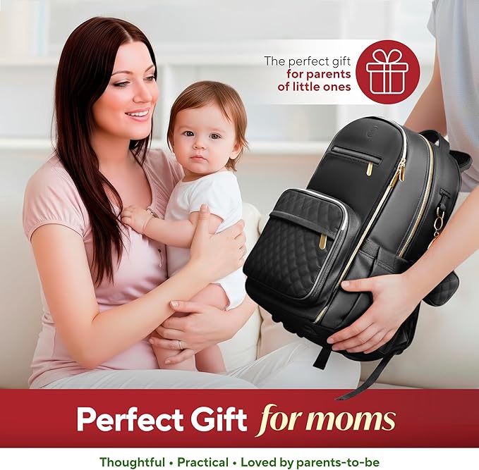 Award-Winning 3-SET Premium Leather Diaper Bag Backpack – Stylish, Durable, Waterproof Vegan Leather with PEVA Changing Pad & Baby Headrest, Travel-Friendly, Organized for Busy Parents