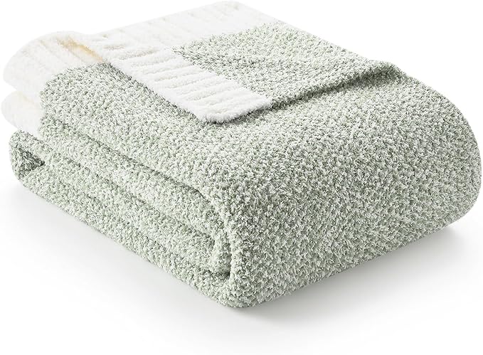 Snuggle Sac Sage Green Throw Blanket 50"x70", Super Soft Warm Microfiber Blankets Cozy Knit Fuzzy Lightweight Oversized Throws for Couch, Sofa, Bed, Camping, Picnic (Sage Green, 50x70 inches