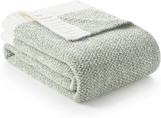 Snuggle Sac Heather Sage Green Blanket for Couch, Reversible Super Soft Knitted Blankets Warm Cozy Fuzzy Plush Throw Blankets for Sofa, Bed, Camping, Sage Green, 60x80 inches