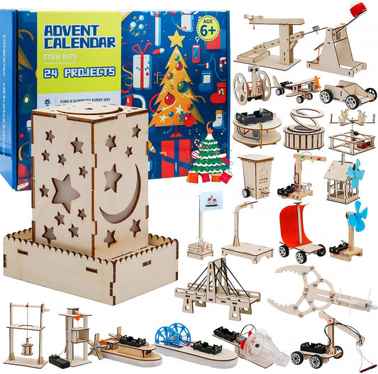 Christmas Advent Calendar 2024 Stem Kits Calendar for Kids Boys- 24 Days Christmas Countdown Educational Projects Crafts Advent Calendar Wooden Puzzles Xmas Surprise Gift for Kids Teens