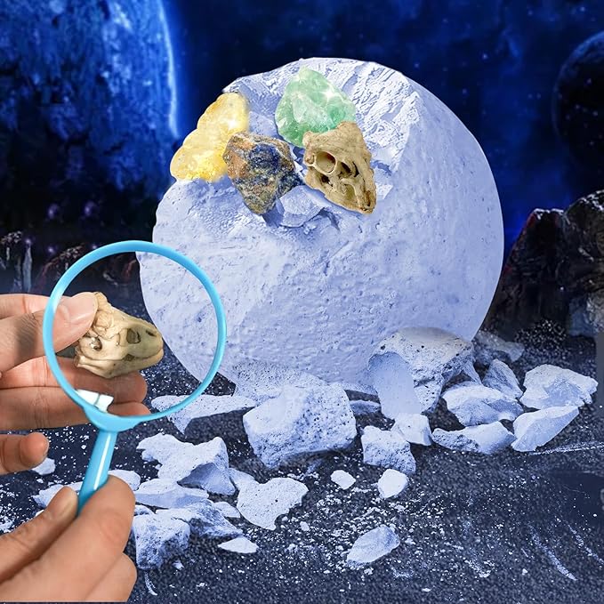 Hiawbon Gemstones Dig Kit, Dig up 6 Planets Find 12 Skulls & 18 Gems Dig Kit, Gem Digging Kit, Planet Space Dig Kit for Christmas Birthday Gifts