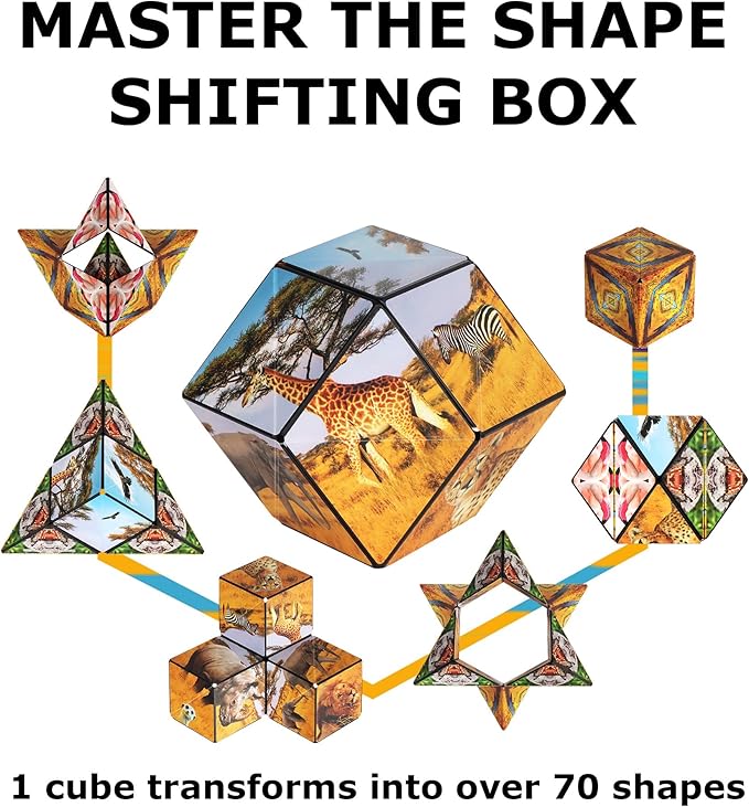 SHASHIBO Shape Shifting Box - Award-Winning Fidget Toy w/ 36 Rare Earth Magnets - Fidget Cube Transforms Into Over 70 Shapes, Sensory Toy Gift for Kids, Teens, and Adults (Wild Series - Savannah)