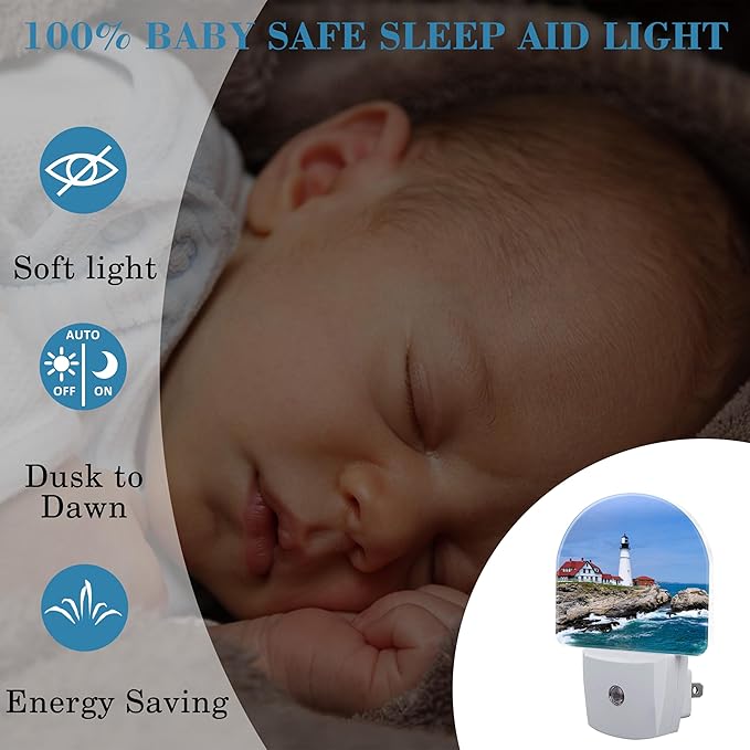 Plug in Night Lights Lighthouse On The Coastline Nightlight Plug Into Wall Dusk to Dawn Sensor LED Night Light for Kid Girls Boys Women Room Decor, Hallway, Kitchen, Bathroom, Nursery, Stairs