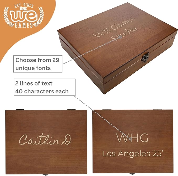 WE Games Custom Engraved Wooden Treasure Box with Lid & Brass Latch - Walnut Finish